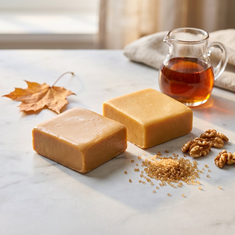 Original Penuche and Pure New Hampshire Maple fudge on marble